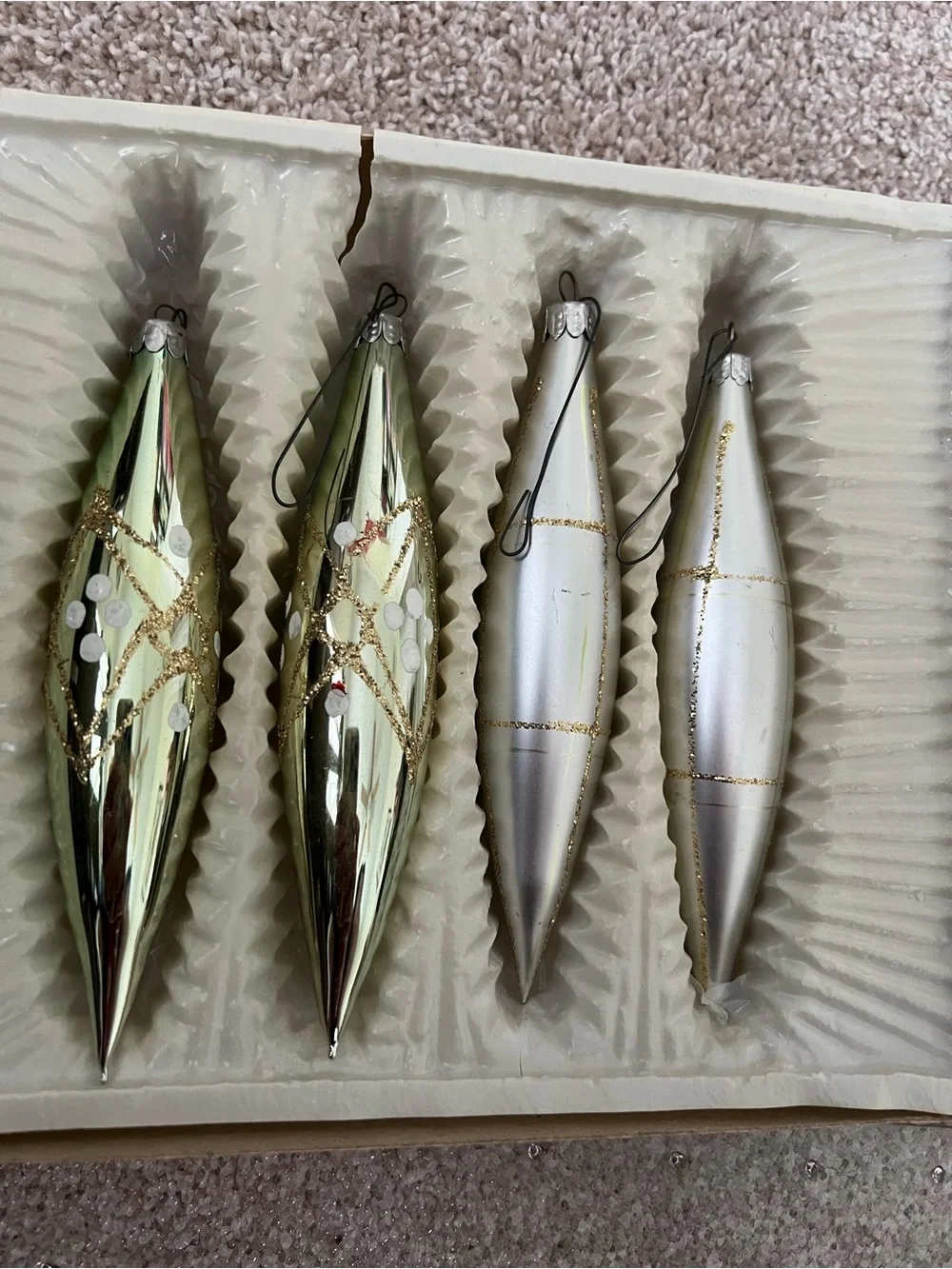 Vintage Commodore Christmas Classics Glass Teardrop Ornaments - set of 4